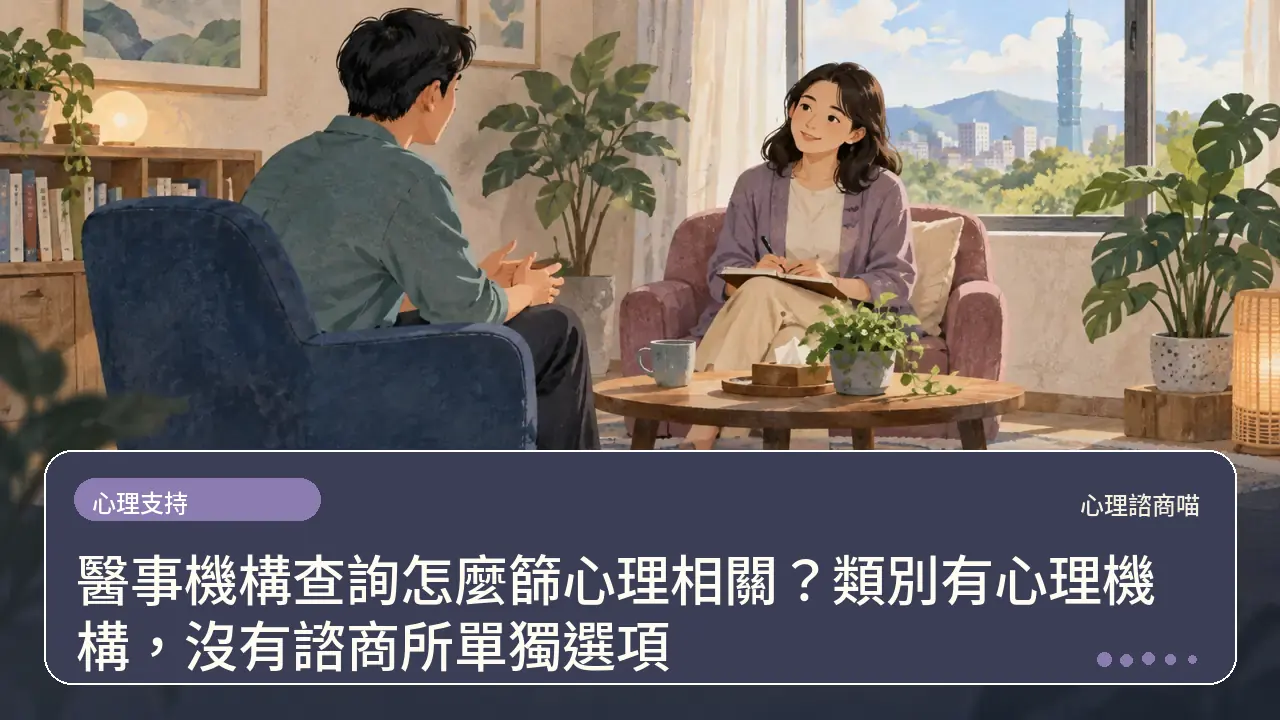 醫事機構查詢怎麼篩心理相關?類別有心理機構,沒有諮商所單獨選項主題插畫