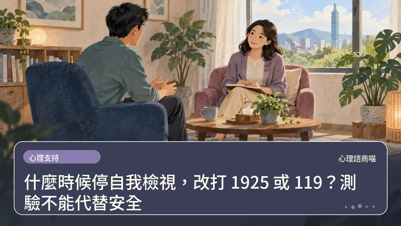 什麼時候停自我檢視，改打 1925 或 119？測驗不能代替安全主題插畫