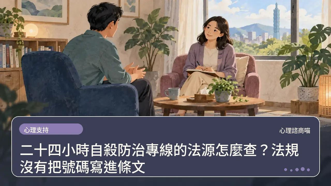 二十四小時自殺防治專線的法源怎麼查？法規沒有把號碼寫進條文主題插畫