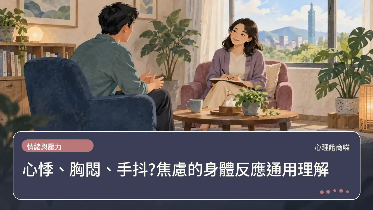 心悸、胸悶、手抖?焦慮的身體反應通用理解主題插畫
