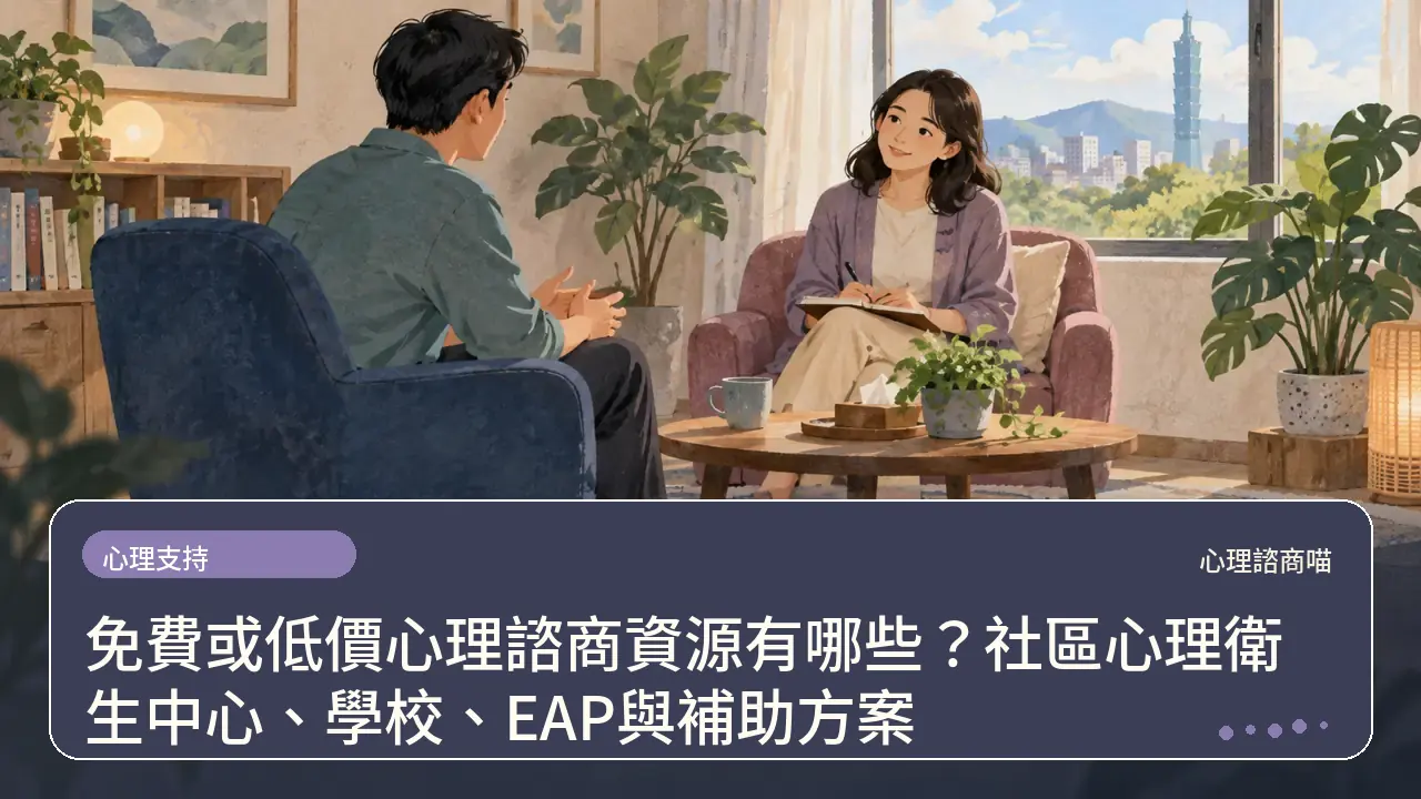 免費或低價心理諮商資源有哪些？社區心理衛生中心、學校、EAP與補助方案主題插畫