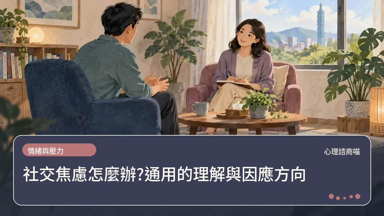 社交焦慮怎麼辦?通用的理解與因應方向主題插畫