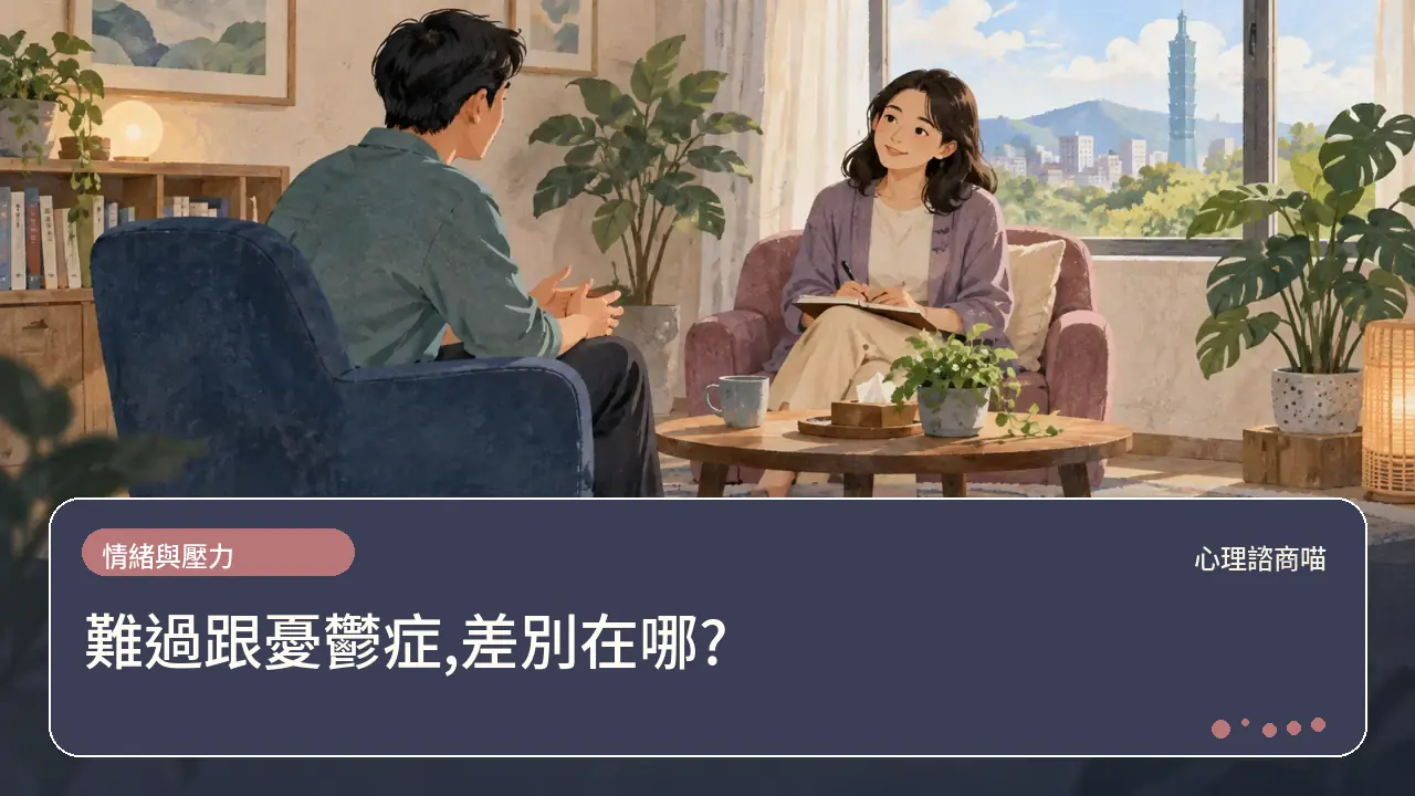 難過跟憂鬱症,差別在哪?主題插畫