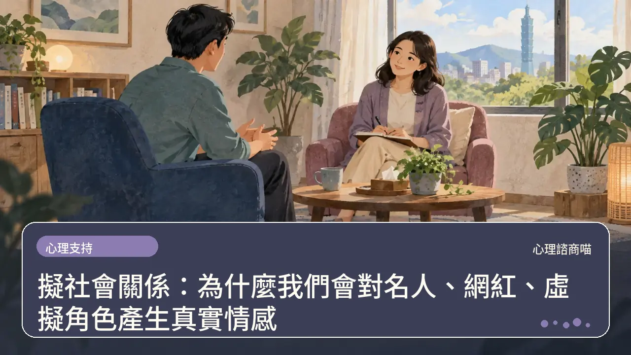擬社會關係：為什麼我們會對名人、網紅、虛擬角色產生真實情感主題插畫