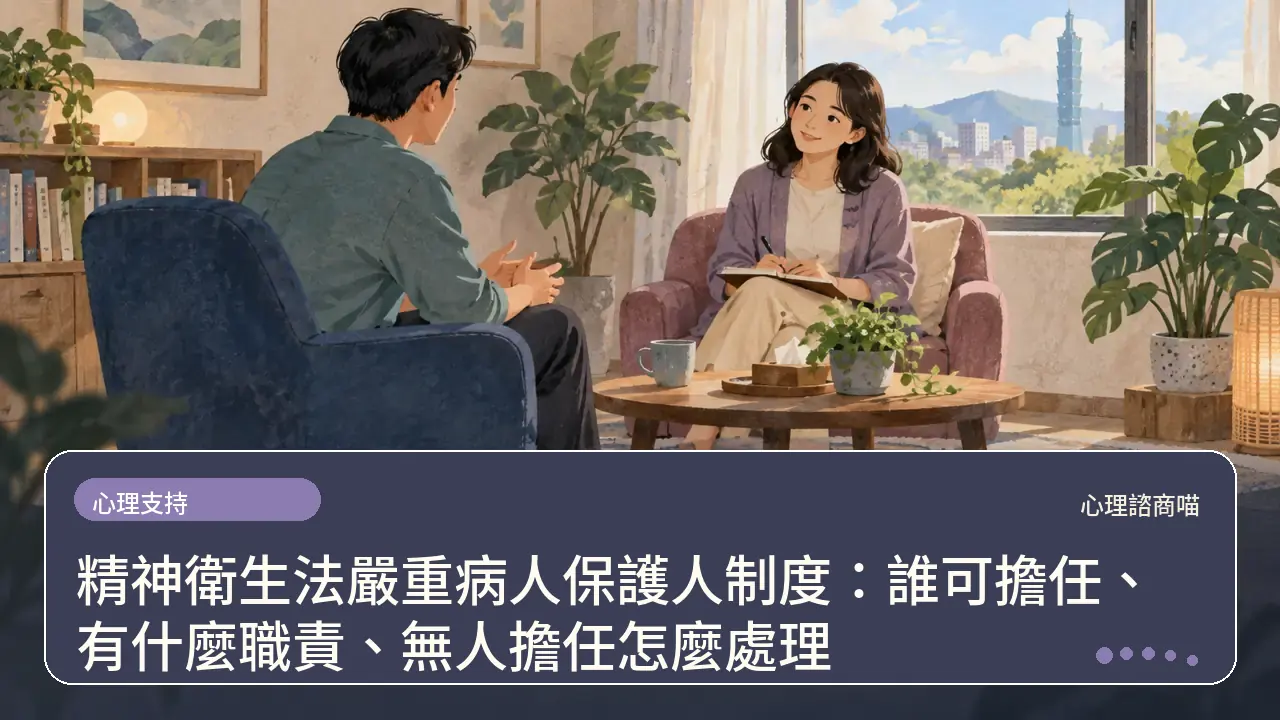 精神衛生法嚴重病人保護人制度：誰可擔任、有什麼職責、無人擔任怎麼處理主題插畫