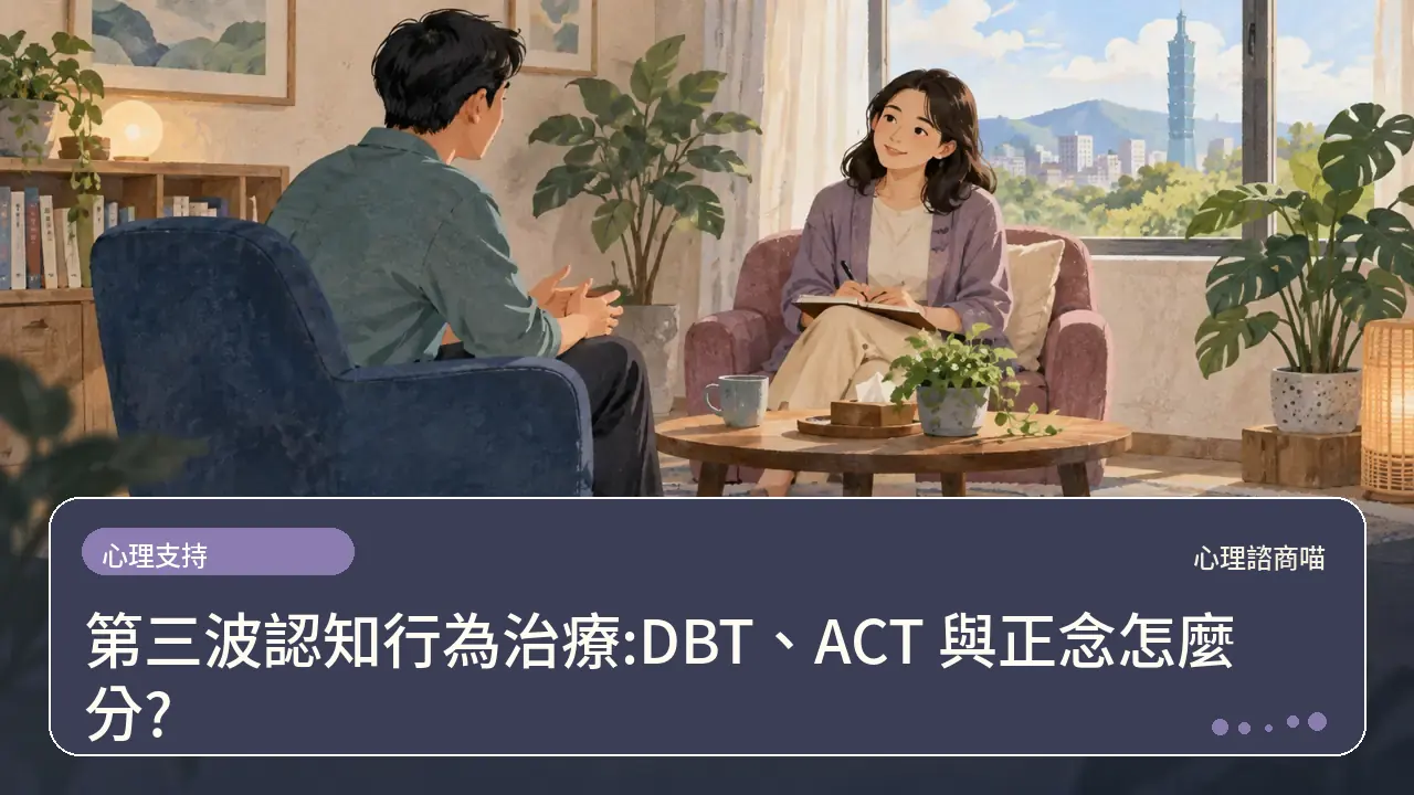 第三波認知行為治療:DBT、ACT 與正念怎麼分?主題插畫