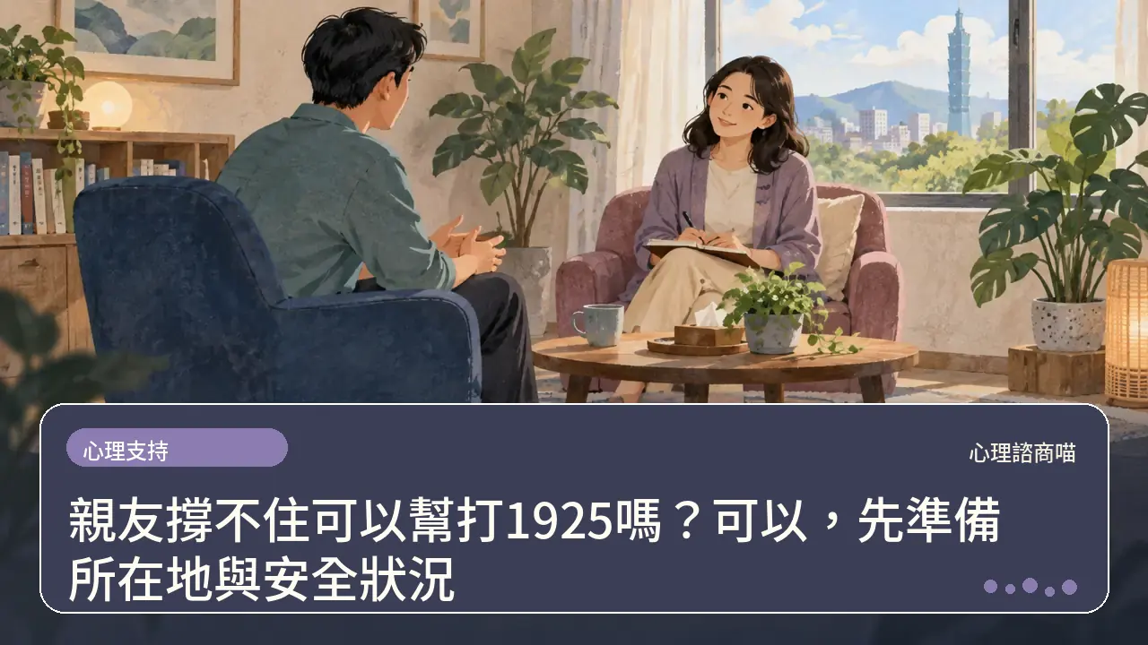 親友撐不住可以幫打1925嗎？可以，先準備所在地與安全狀況主題插畫