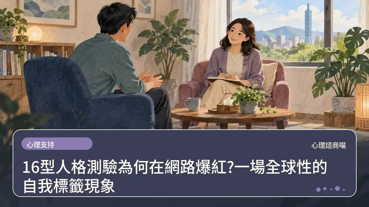 16型人格測驗為何在網路爆紅?一場全球性的自我標籤現象主題插畫