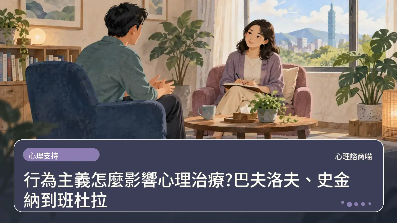 行為主義怎麼影響心理治療?巴夫洛夫、史金納到班杜拉主題插畫